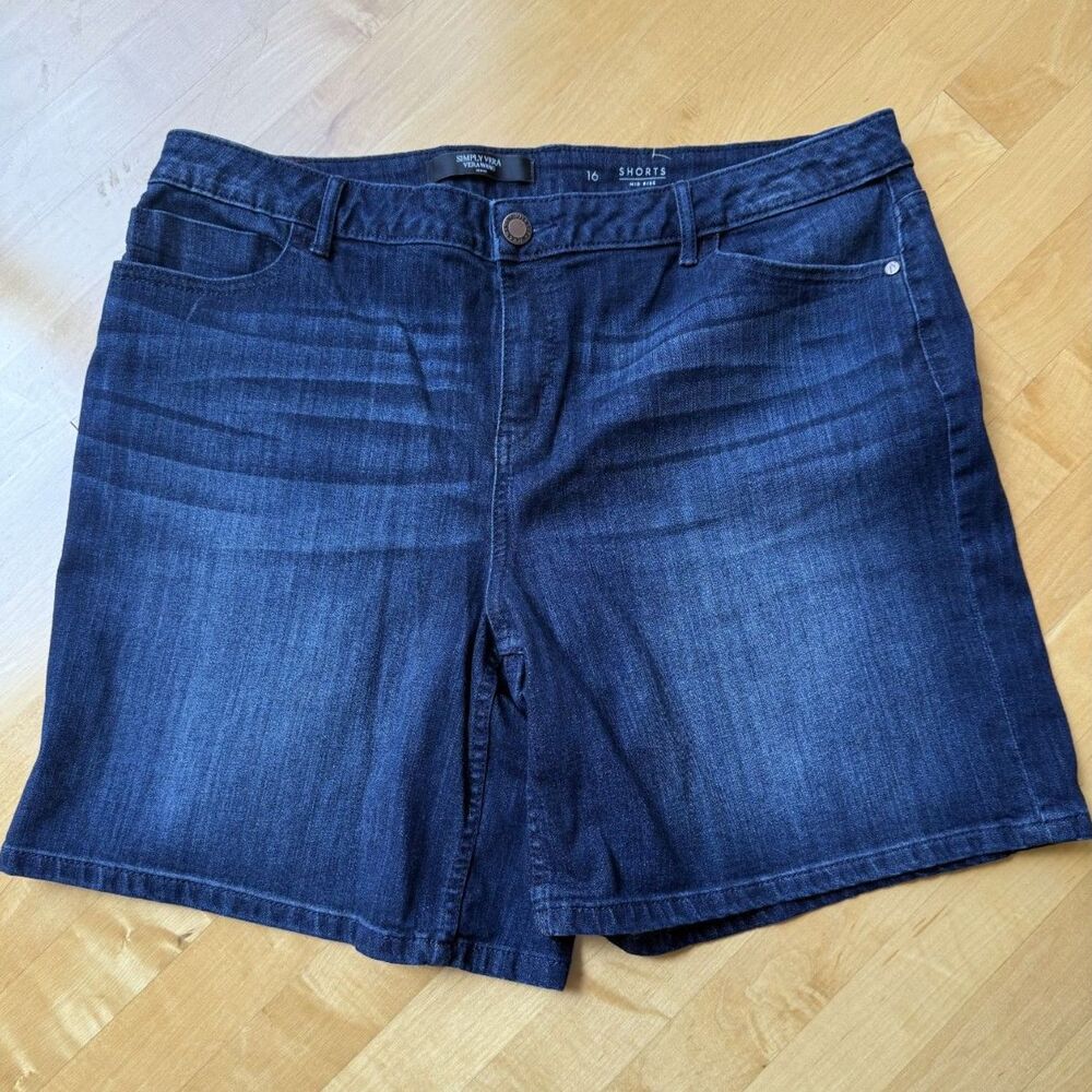 Simply Vera Vera Wang Denim Shorts 16 Dark Wash Mid Rise Bermudas Stretch
